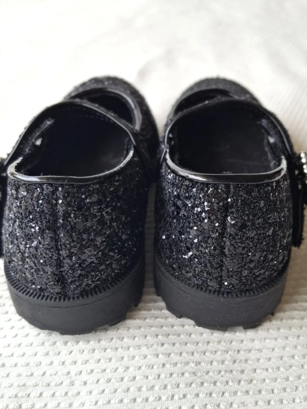 A Lil Dream Girls Black Glitter Mary Jane Flats Size 9 Hook & Loop Shoes